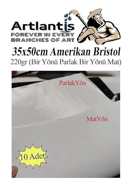 Bristol Karton 35X50 cm 10 Adet 220 gr Bir Tarafı Parlak Bir Tarafı Mat Kağıt Biristol Karton fiyatları