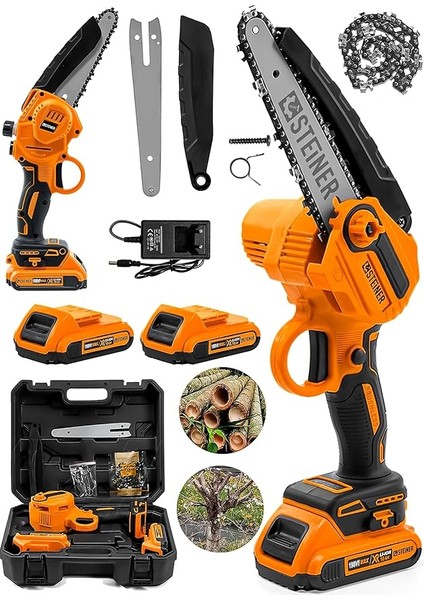 Alman 198 Vf 10 Ah 25 cm Bakır Sargılı Akülü Dal Kesme Budama Testere Bıçkı Makinesi Turuncu