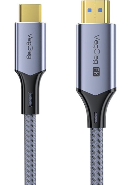 Type-C To HDMI Kablo 8k 60Hz 4K 240Hz Hdr 3D 48GBPS Örgülü Usb-C To HDMI Kablo 2 Metre