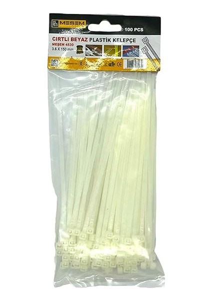 Kablo Bağı, 100'LÜ Paket Plastik Kelepçe (3,6 mm Kalınlık, Beyaz, 370 mm Uzunluk) fiyatları
