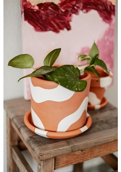 Silindir Saksı+Tabak • Bohem Beyaz (3'lü Set (Küçük+Orta+Büyük)) indirimleri