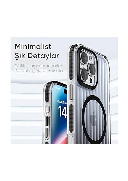 iPhone 16 Pro Max Için Elite Serisi Magsafe ile Uyumlu Arkası Yarı Saydam Parmak Izi Tutmayan ve Çizilmeyen Polikarbonat Kenarları Yumuşak Silikon Kılıf (Siyah, 16 Pro Max) indirimleri