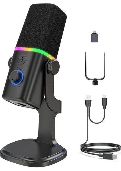 Profesyonel Stüdyo Mikrofon Kayıt Condenser Masaüstü Canlı Yayın Mikrofonu Pc USB C, Oyun, Podcast, Kayıt, Yayın, Asmr Sessiz/eko, Telefon Adaptörü, Mac, Winows ile Uyumlu Kd8 - Siyah