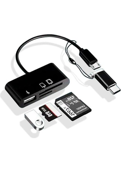 Micro USB 3in1 Sd Micrsd Kart Okuyucu Otg Çevirici Kablosu