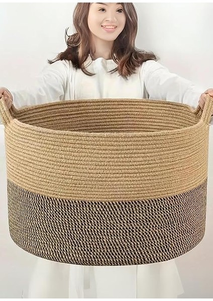 Rustic Retreat Jüt Kapaklı Moderin Tasarım Geniş Hacim Kapasiteli Çamaşır Oyuncak Havlu Battaniye Giyisi Sepeti Zarif ve Estetik Tasarım Depolayıcı Organizer (Siyah-Kırçıl) modelleri