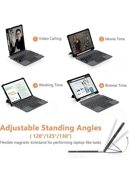 Ipad Air 11 M3 Çipli 2025 ile Uyumlu Mag Touchpad Blutooth Işıklı Standlı Klavyeli Kılıf modelleri