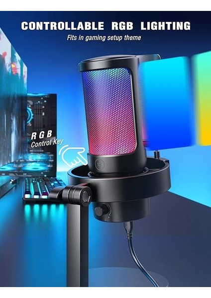 USB Mikrofonu, Ampligame Oyun Bilgisayarı Masaüstü Kondansatör, Rgb Mikrofon, Mac/bilgisayar/ps4/ps5'te Youtube, Sessiz Düğmeli, Mikrofon Kazancı, Pop Filtresi, Şok Montajı, Kulaklık Jakı-A8 fiyatları