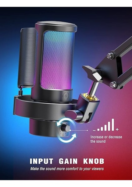 USB Mikrofonu, Ampligame Oyun Bilgisayarı Masaüstü Kondansatör, Rgb Mikrofon, Mac/bilgisayar/ps4/ps5'te Youtube, Sessiz Düğmeli, Mikrofon Kazancı, Pop Filtresi, Şok Montajı, Kulaklık Jakı-A8 indirimleri