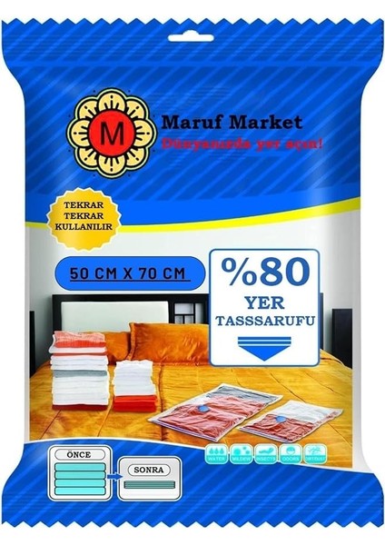 Home Yüksek Kaliteli Vakumlu Poşet (S) 50 cm x 70 cm - Çevirmeli & Mavi Kapak - Vakumlu Hurç