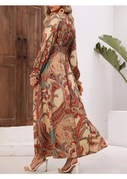 Kadın Uzun Kollu V Yakalı Beli Lastikli Süprem Elbise modelleri