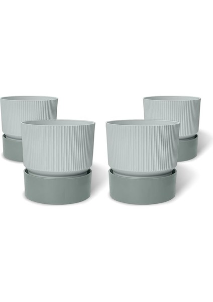 4 Adet Ixora Saksı Dekoratif Tabaklı Drenajlı Çiçek Saksısı (Gri, 2 Litre)