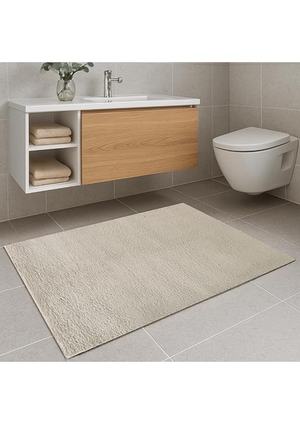 Home Bej Banyo Paspası | Peluş Kaymaz Taban | Yumuşak Doku | Makinede Yıkanabilir | 4 Ölçü (50X80 Cm)