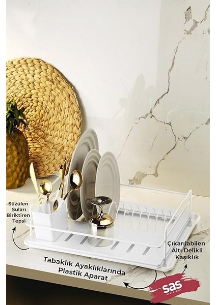 Haus Ömür Boyu Paslanmaz Bulaşıklık Bulaşık Sepeti Tek Katlı Tabaklık Termo Plastik Kaplama Beyaz Tbk-01 fiyatları