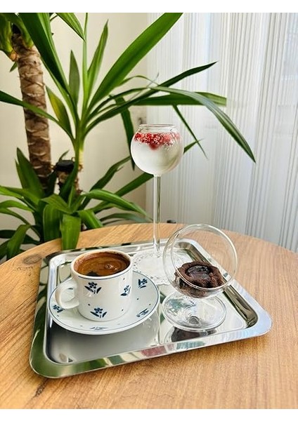 Paslanmaz Çelik 21X21 Kare Çay, Kahve, Pasta Servis Tepsisi Sunum Tepsisi Dekoratif Sunum Tepsisi fırsatları