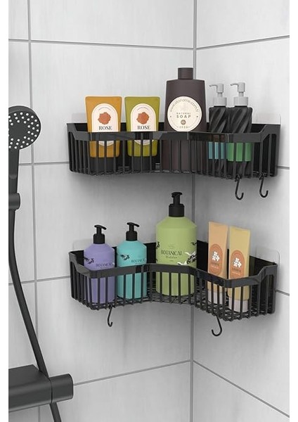 Home Banyor Köşelik Yapışkanlı Banyo Rafı, 2'li Banyo Düzenleyici, Duş Rafı Organizer Şampuanlık, Plastik indirimleri