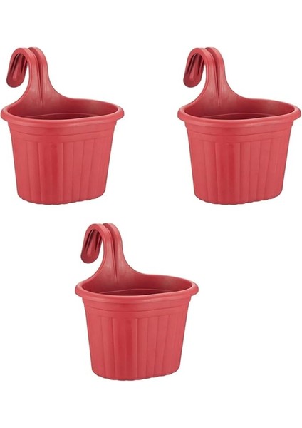 Askılı Balkon Saksı – 3 Litre, 3 Adet | Kırmızı Renk | 22,2 cm | Askılı Tasarım