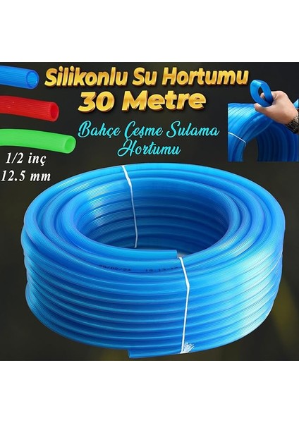 Bahçe Çeşme Su Hortumu Iç Çap 1/2 Naturel Silikonlu Sulama Araç Yıkama Hortum 30 Metre