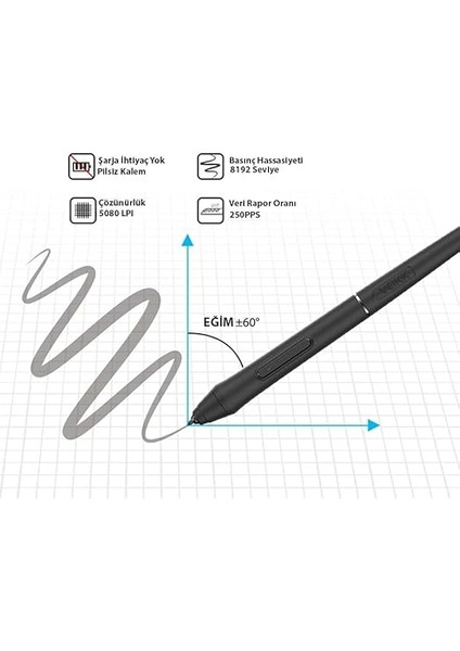 VK640 ve VK1200 Grafik Tabletler Için 8192L Pilsiz KALEM-P05 indirimleri