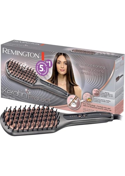 Saç Düzleştirici Keratin Protect 2'si 1 Arada Düzleştirici ve Saç Fırçası, Badem Yağı ile Zenginleştirilmiş Keratin Seramik Kaplama, Dijital Ekran, 150-230°C CB7480