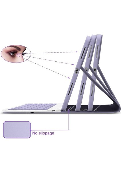 Moveteck Ipad Air 4 ve 5 Nesil 10.9 Inç Uyumlu Tablet Klavyeli Kılıf Bluetooth Kalem Bölmeli Stand Manyetik, Lavanta, Tek Ebat, KLAVYEAİR4LAVANTA modelleri