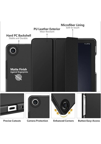 Galaxy Tab A9 Plus 11 Inç Kılıf Akıllı Smart Uyku Modlu Standlı Şeffaf Smart Kapaklı Tablet Kılıfı SM-X210 X213 X215 (Lacivert) modelleri