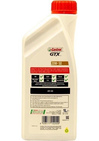 Gtx 20W/50 1 Litre Motor Yağı Apı Sl/cf - Üstün Koruma fırsatları