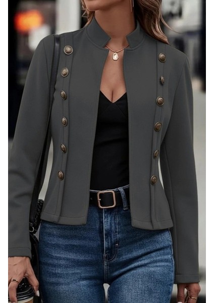 Kadın Uzun Kollu Hakim Yaka Yanlardan Düğmeli Kısa Süet Ceket fiyatları