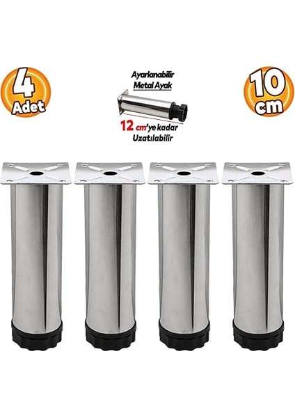 Ayarlanabilir Mobilya Kayarlanabilir Mobilya Kanepe Baza Koltuk Metal Destek Yükseltici Ayağı 10 cm Krom Ayakları (4 Adet) indirimleri
