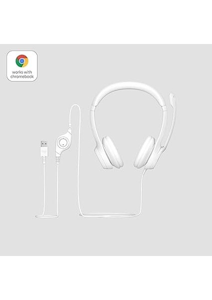 H390 Kablolu Kulak Üstü Mikrofonlu Kulaklık, Dijital Stereo Ses, Katlanabilir Gürültü Önleyici Mikrofon, Kablo Üzeri Denetimler, Beyaz indirimleri