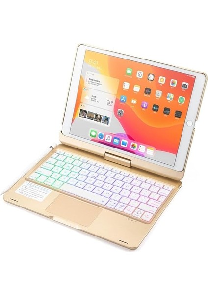 Ipad 8. ve 9. Nesil 2020/2021 ile Uyumlu 10.2 Klavyeli Kılıf 360 Dönebilen Rgb Tuşlu Touchpad, Pembe fırsatları
