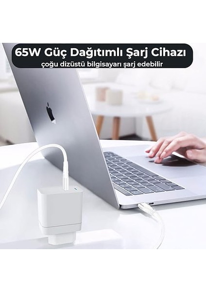 BXUC65FTA 65W Pd Typ-C Girişli Macbook Pro/air Şarj Cihazı, MacBook Air/pro 13/14/15/16 Inç LED Göstergeli ve Tüm Type-C Cihazlarıyla Uyumlu 2 Metre Type-C’den Type-C’ye Kablo fiyatları