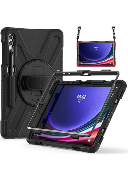 Samsung Galaxy Tab S9 Fe Plus ile Uyumlu Kılıf Zore Defender Askı Aparatlı Tank Tablet Silikon Kapak - Siyah