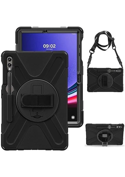 Samsung Galaxy Tab S9 Fe Plus ile Uyumlu Kılıf Zore Defender Askı Aparatlı Tank Tablet Silikon Kapak - Siyah modelleri