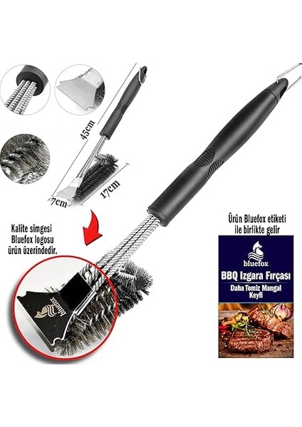 Paslanmaz Çelik Izgara Mangal Temizleme Fırçası | Kazıyıcılı, 360º Kapsamlı, 3 Başlı, Ergonomik Tutacaklı Barbekü Fırçası fırsatları