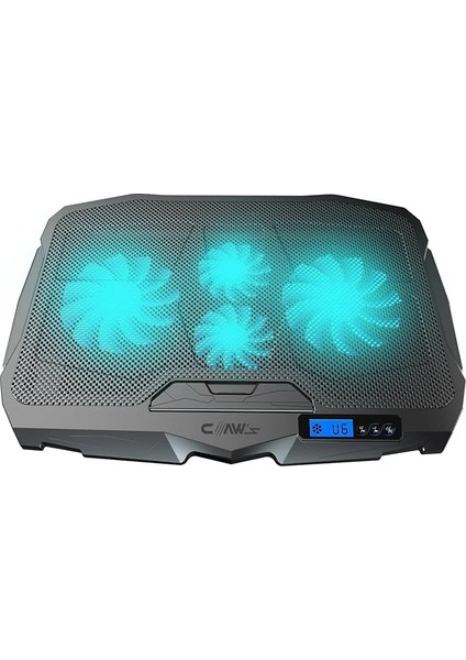 Tornado 4x Turbo LED Fan - Ayarlabilir Fan Hızı & 6 Farklı Stand Yükseklik Kademesi - 2 USB Portlu - Metal Mesh Zemin - LCD Ekranlı Notebook Soğutucu - Siyah (9"-17" Boyut Destekli)