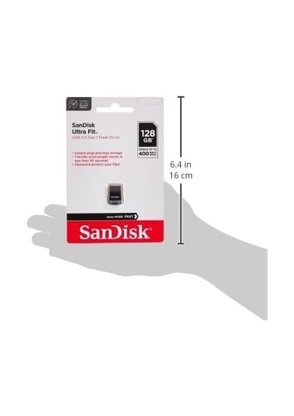 Ultra Fit USB 3.2 Flash Sürücü 128GB (Dizüstü Bilgisayarlar, Oyun Konsolları ve Araç Ses Sistemleri Için, Tak ve Kalın, 400MB/S Okuma, Rescuepro Deluxe Yazılımı), Siyah modelleri