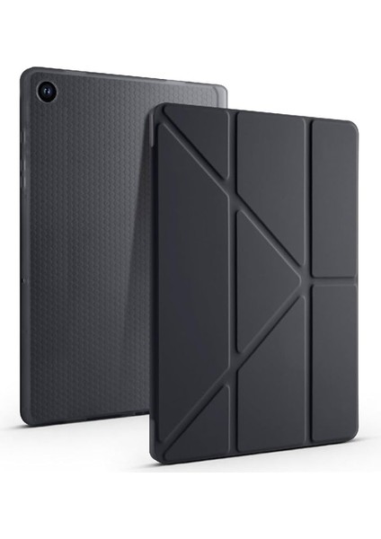 Galaxy Tab A9 8.7 Inç X110/X115 Uyumlu Kalem Bölmeli Silikon Tablet Kılıf – Smart Cover Katlanabilir Kapaklı, Stand Fonksiyonlu, Manyetik Kapanışlı (Siyah)