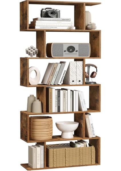 Kitap Rafı, 6 Katlı Raf, Ayaklı Raf, Ofis Rafı, Bağımsız, Dekoratif Raf, Sunum Için, Modern, Oturma Odası, Yatak Odası, Ofis, Vintabraun LBC61BX