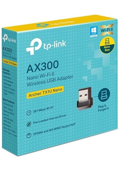 Archer TX1U Nano; AX300 Mbps, Nano Tasarım, Tak ve Çalıştır, Linux ve Windows(11/10/7) Destekli, Wi-Fi 6 USB Adaptör indirimleri