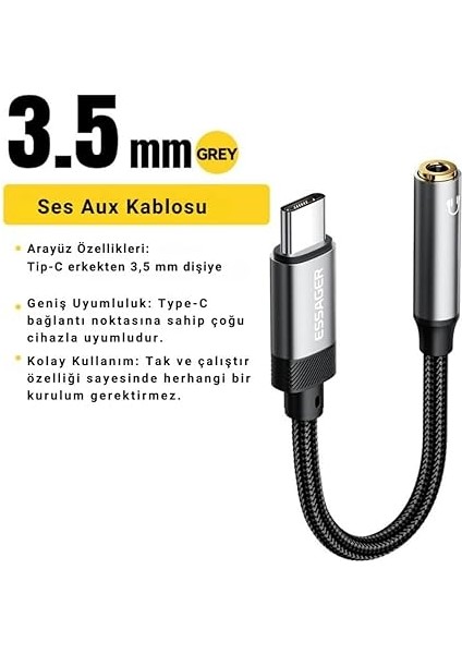 15CM Type C To 3.5mm Aux Kulaklık Ses Dönüştürücü Adaptör, Hifi Ses Destekli Aux Çevirici fiyatları