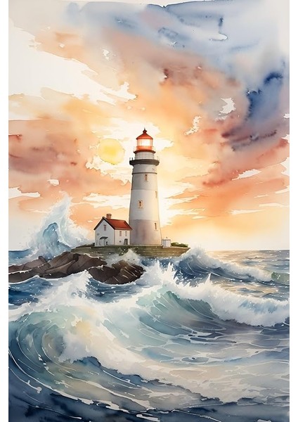 Baskılı Sayılarla Boyama Hobi Seti (Çerçeveli) 40X50 Cm: Deniz Feneri