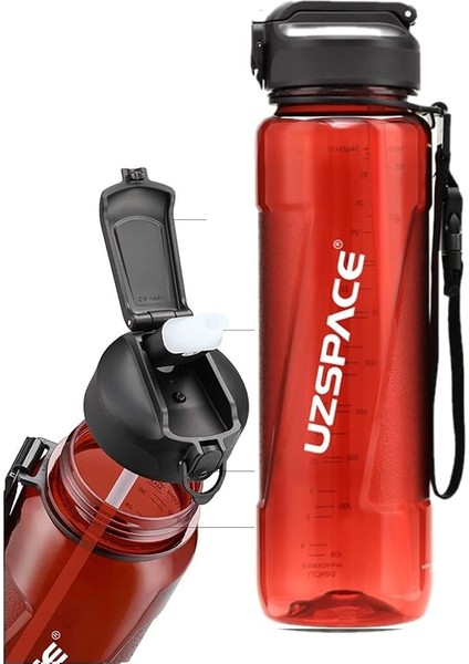 Fiftyfifty Pipetli 1000ML -Büyük Boy- Tritan Su Matarası Kırmızı