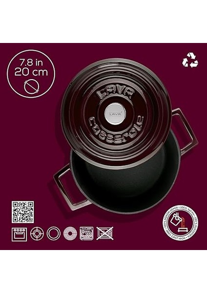 Premium Serisi - Döküm Yuvarlak Tencere, 20 Cm, Majolik Mor fırsatları