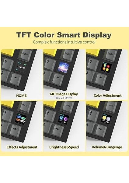 Ajazz AK820 Pro 3 Modlu%75 Mekanik Klavye, Tft Akıllı Ekran ve Düğmeye Sahip Gasket-Mounted Oyuncu Klavyesi, Bluetooth 5.1/2.4g Kablosuz/type-C Kablolu (AK820 Pro - Sarı Siyah - Gift Switch) fiyatları