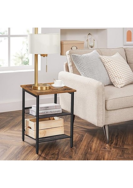 Komodin, 2'li Set, Ayarlanabilir File Raflı, Oturma Odası, Yatak Odası, Endüstriyel, Sağlam Çelik Çerçeve, Rustik Kahverengi + Siyah fırsatları