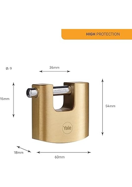 Y114B/60/114/1 - 60MM Oval Kayar Pimli Pirinç Asma Kilit - Yüksek Koruma - Sertleştirilmiş Çelik Halka - 3 Anahtar, Sarı modelleri