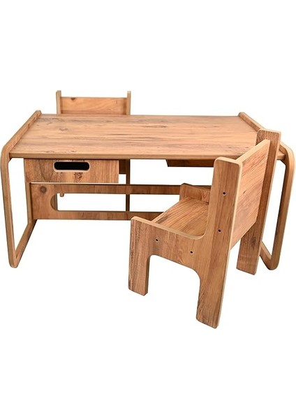 Iki Kişilik Çekmeceli Ahşap Çocuk Oyun & Aktivite Masa ve Sandalye Takımı - 18MM Ceviz Renk Mdf fırsatları