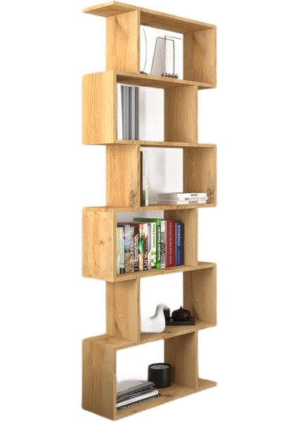 6 Raflı Kitaplık, Dekoratif Raf Zigzag Kitaplık, Labirent Dekor, Rivoli