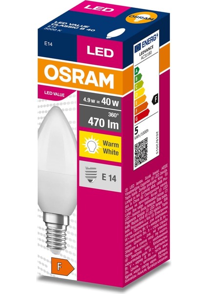 Osram Value B40 4.9W 827 2700K Sarı Renk E14 Mum LED Ampul fiyatları
