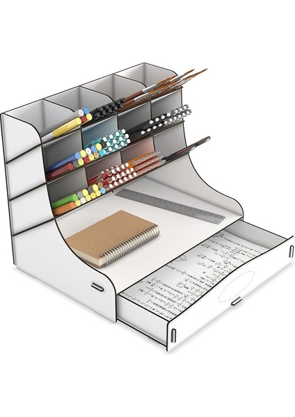Chamber 12 Gözlü Büyük Boy Masaüstü Kalemlik Düzenleyici, Masaüstü Organizer Çekmeceli A4 Evrak Rafı (Beyaz)